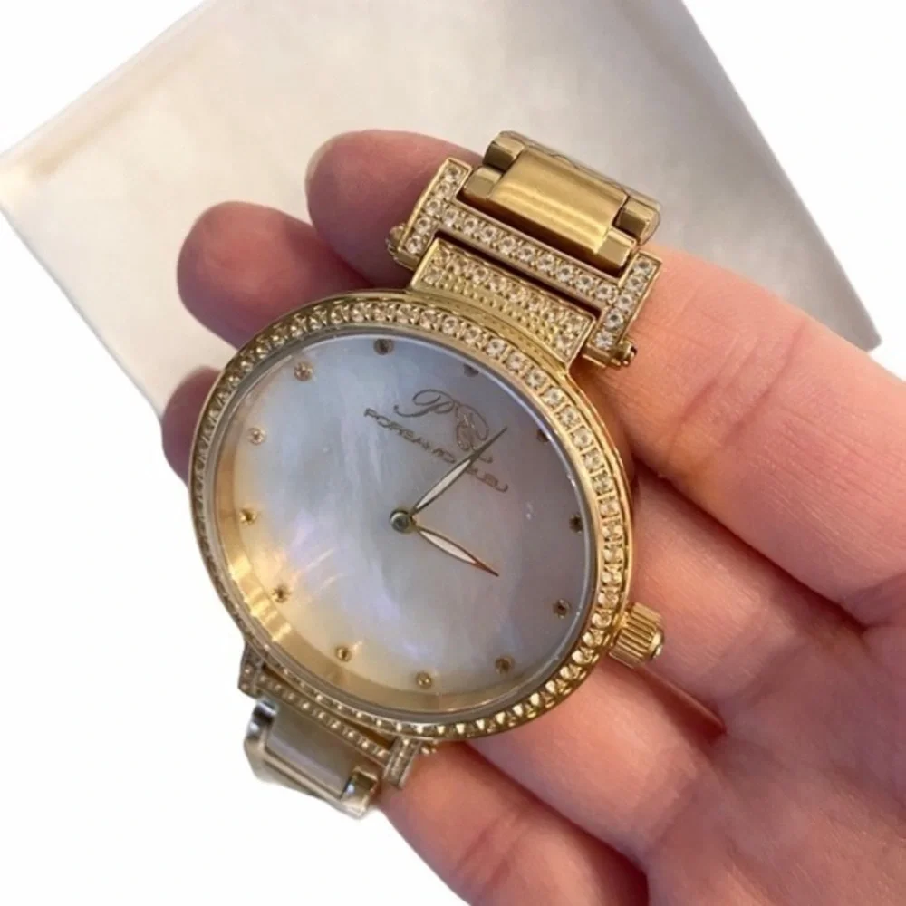NEW Porsamo Bleu Chantal Luxury Gold Topaz Stainless Steel‎ Watch